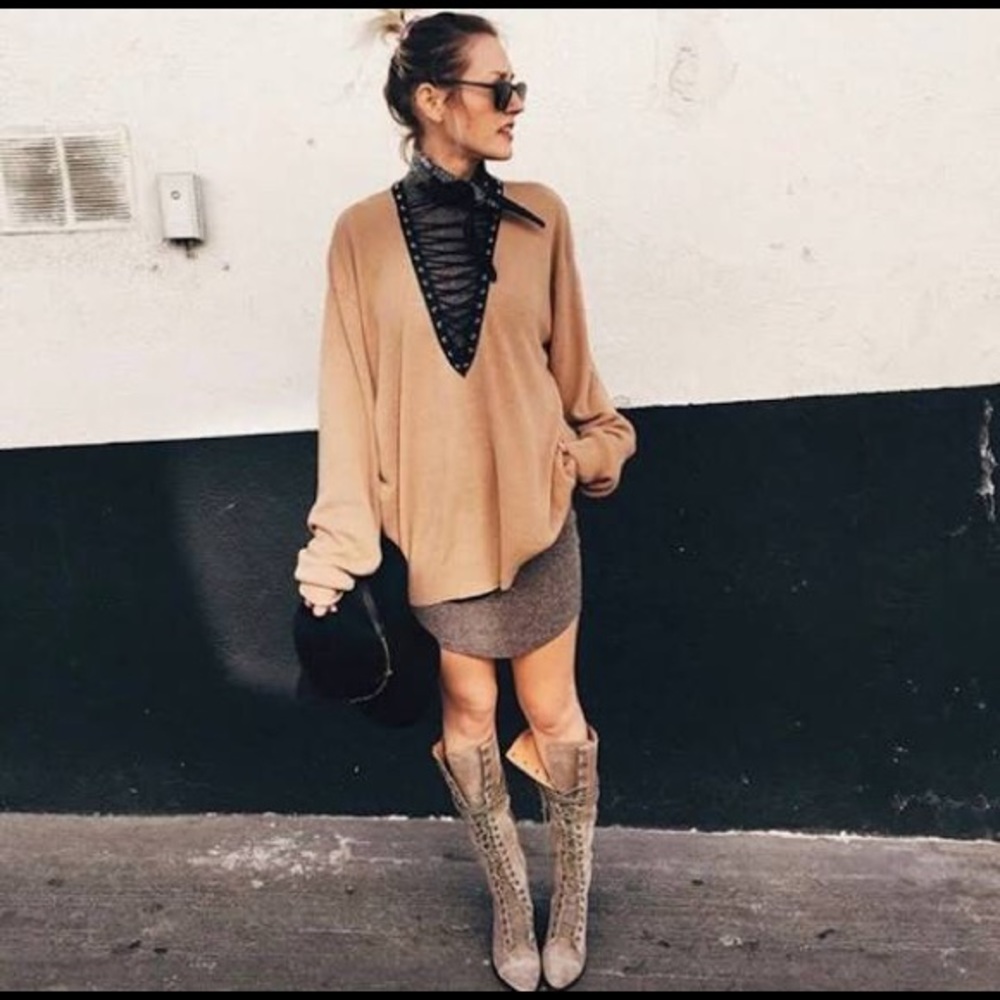 LF FOAK Vintage Lace Up Crewneck Sweater